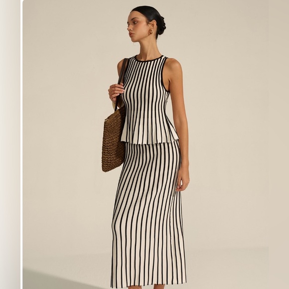 Striped Brown and White Women's Skirt Set Small NWT